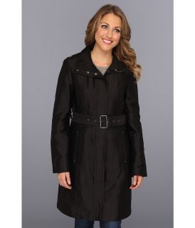 Kenneth Cole New York Zip Front Cotton Sateen Belted Trench Womens Coat (Black)