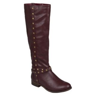 Womens Bamboo By Journee Studded Round Toe Boots   Bordeaux 8.5