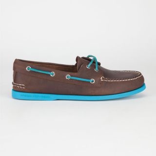 Authentic Original Color Pop Mens Boat Shoes Dark Brown/Neon Bl
