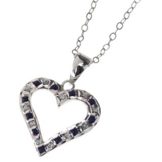 Platinum Over Sterling Silver Diamond & Sapphire Accent Heart Pendant   White