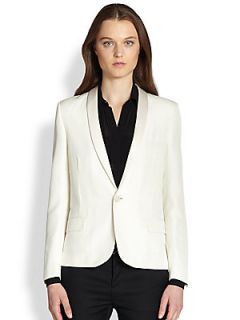 Saint Laurent Silk One Button Jacket   Off White