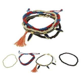 Womens Four Piece Woven/Stretch Friendship Bracelets with Tassel and Oval