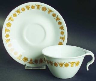 Corning Butterfly Gold Flat Cup & Saucer Set, Fine China Dinnerware   Corelle,Su