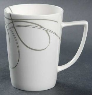 Ciroa Riccio Mug, Fine China Dinnerware   Platinum Swirls On White,No Trim