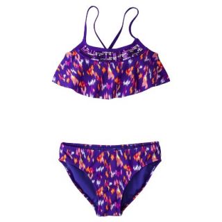Girls 2 Piece Ruffled Bandeau Bikini Swimsuit Set   Purple XL