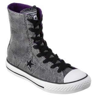 Girls Converse One Star Glitter Hightop Sneaker   Black 2.5