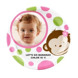 Pink Mod Monkey Personalized Dinner Plates