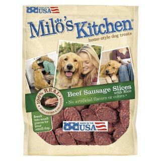 Milos Kitchen Home Style Dog Treats   Beef Sausage Slices with Rice 18 oz
