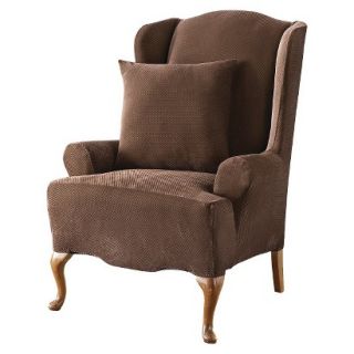Sure Fit Stretch Pique Wing Chair Slipcover   Chocolate