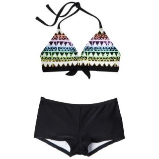 Girls 2 Piece Halter Geometric Print Bikini Swimsuit Set   Black S