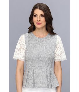 Rebecca Taylor S/S Lace Tweed Top Womens Blouse (Gray)