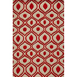 Hand Tufted Modern Waves Red Polyester Rug (2 X 3)