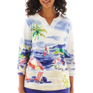 Alfred Dunner St. Tropez 3/4 Sleeve Scenic Beach Top