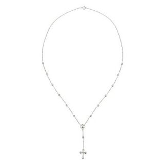 Sterling Silver Diamond Accented Rosary Bead Necklace 18