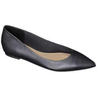 Womens Merona Avalyn Genuine Leather Pointed Toe Flats   Black 5.5