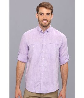Culture Phit Adan Regular Fit Linen Shirt Mens Long Sleeve Button Up (Purple)