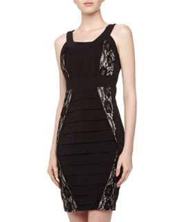 Lace Inset Paneled Sheath Dress, Black