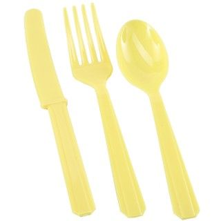 Light Yellow Forks, Spoons and Knives (8 each)