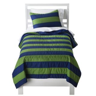 Circo Rugby Stripe Quilt Set   Blue/Green (Full/Queen)