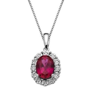 Created Ruby Sterling Silver Oval Pendant Necklace   Red