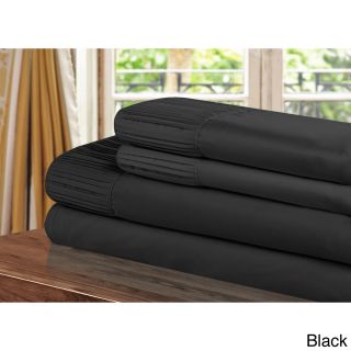 Chic Luxury Home Collection 4 piece Pleated Microfiber Sheet Set Black Size King