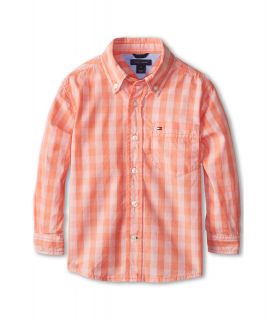 Tommy Hilfiger Kids Mander Gingham Woven Shirt Boys Long Sleeve Button Up (Orange)