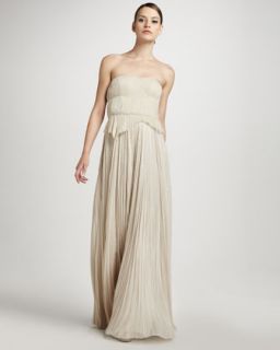 Pleated Strapless Gown, Soft Beige