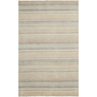 Hand knotted Tibetan Stripes Silver Wool Rug (4x 6)