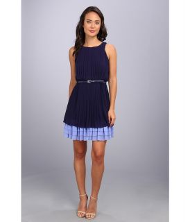 Jessica Simpson Pleated Sleeveless Dress with Tiered Skirt Womens Dress (Blue)