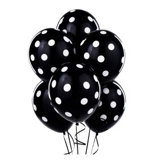 Black with White Polka Dots Latex Balloons