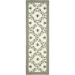 Hand hooked Bees Ivory/ Blue Wool Rug (26 X 6)