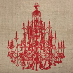 Art In Style Chandelier Red Decoupage On Burlap Art