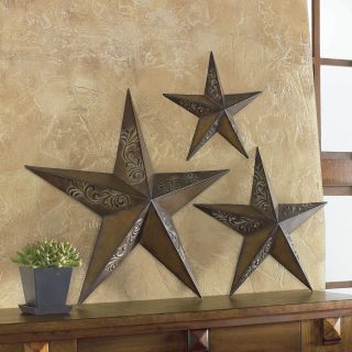 Set of 3 Rustic Stars Wall Art, Brown