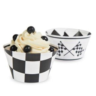 Black White Check Reversible Cupcake Wrappers
