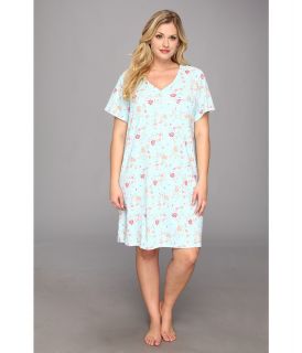 Karen Neuburger Plus Size Gingham Style S/S Henley Nightshirt Womens Pajama (White)
