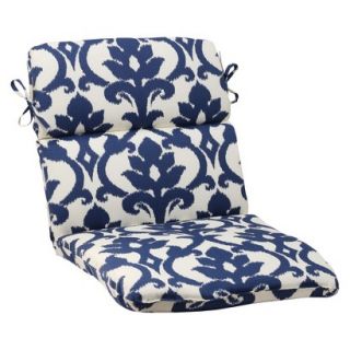 Outdoor Rounded Chair Cushion   Blue/White Damask