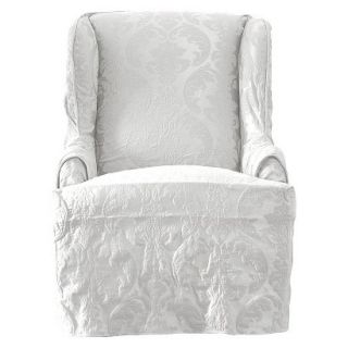 Sure Fit Matelasse Damask Wing Chair Slipcover Cover   White