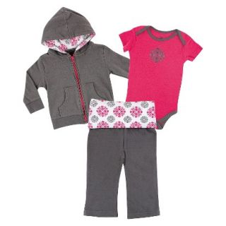 Yoga Sprout Newborn Girls Bodysuit and Pant Set   Grey/Pink 0 3 M