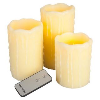 Wax Drip Style Flameless LED Battery Operated Pillar Candle with Remote Set of