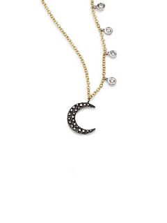 Meira T Black Diamond & 14K Gold Moon Pendant Necklace   Gold White Gold