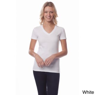 AtoZ AtoZ Womens Short Sleeve V neck Cotton T shirt White Size S (4  6)