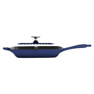 Tramontina 11 Cast Iron Grill Pan with Press   Blue
