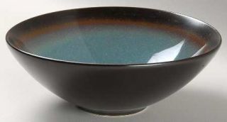 Home Thira Teal Soup/Cereal Bowl, Fine China Dinnerware   Teal Center, Metallic