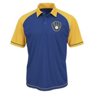 MLB Mens Milwaukee Brewers Synthetic Polo T Shirt   Blue/Yellow (L)