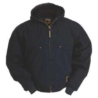 Berne Original Washed Hooded Jacket   Quilt Lined, Navy, Large, Model HJ375