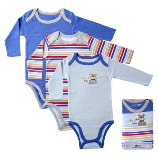 Luvable Friends Newborn Boys 3 Pack Long sleeve Bodysuit Set   Blue 9 12M