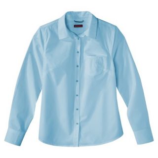 Merona Womens Plus Size Long Sleeve Button Down Shirt   Blue/Cream 2