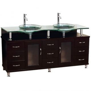Charlton 72 Double Bathroom Vanity with Glass Countertop   Espresso w/ Clear or