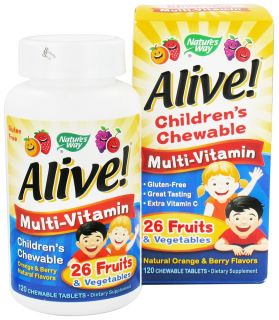 Natures Way   Alive Childrens Chewable Multi Vitamins Natural Orange & Berry Flavors   120 Chewable Tablets