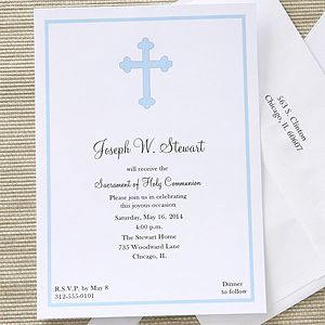 Boys Holy Cross Custom Printed First Communion Invitations